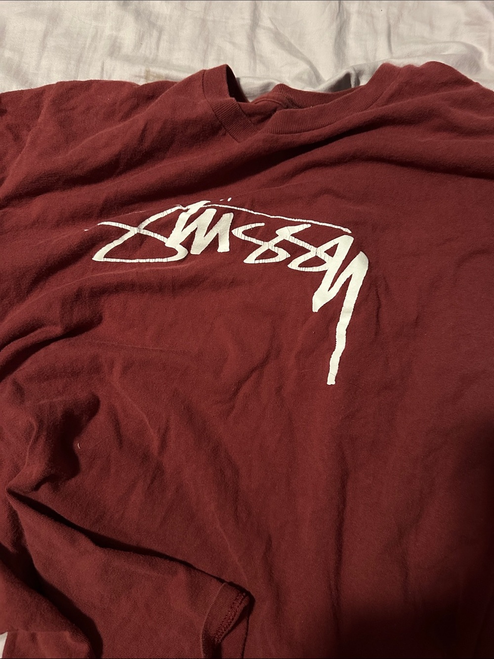 Maroon Stussy graphic long sleeve
